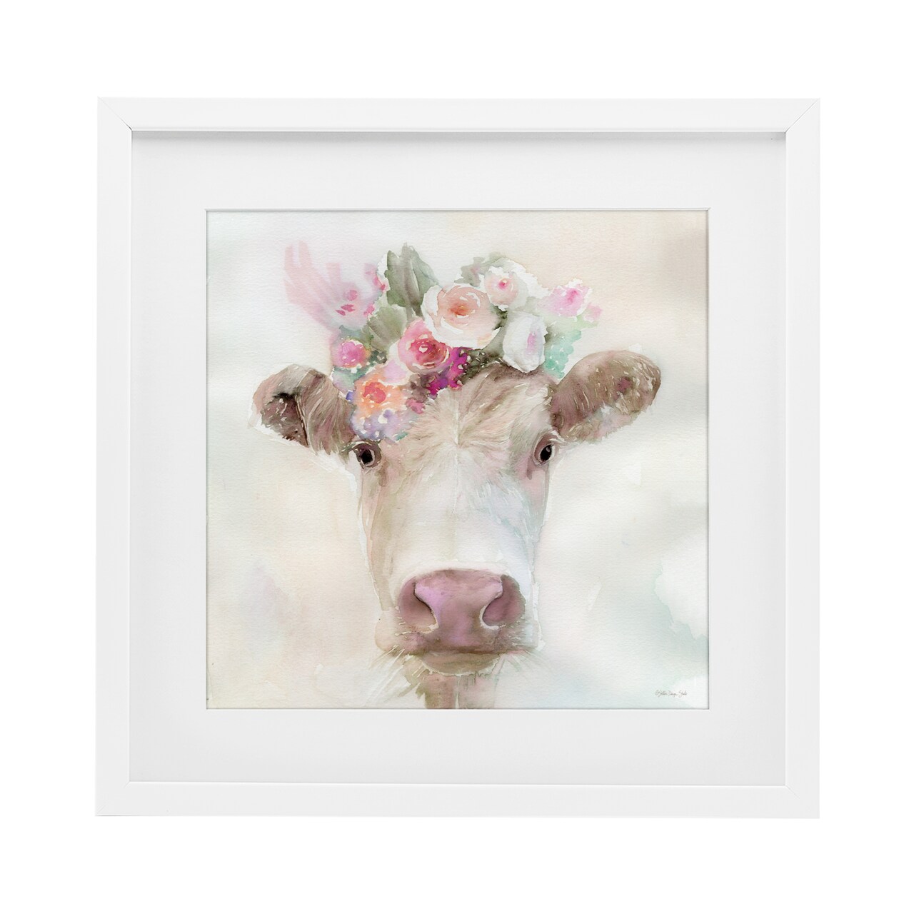 Stupell Industries Betsy Cow with Flowers Framed Print Under Glass, design by Stellar Design Studio